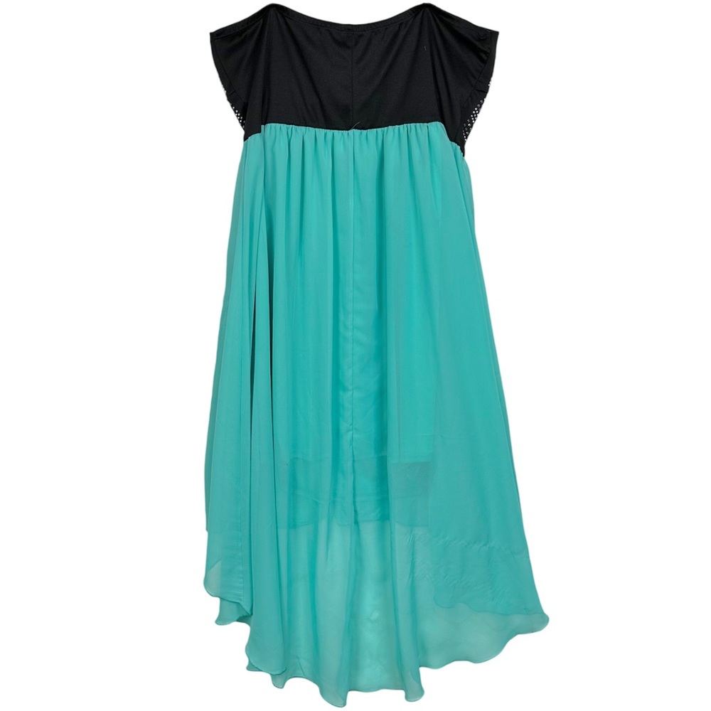 Deb Y2K Boho Rhinestone Strapless High Low Chiffon Flowy Dress Teal - Picture 7 of 12